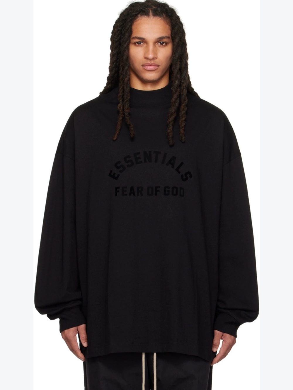 Fear of God Essentials Black Oversized Bonded Logo Long-Sleeve Shirt